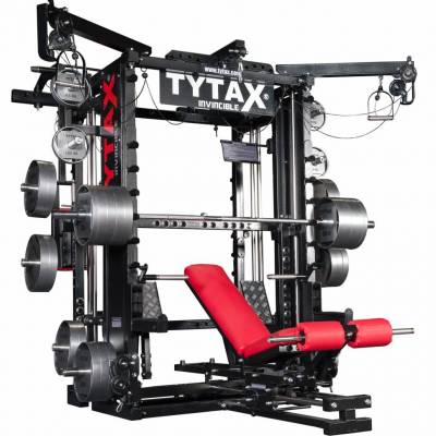 Мультистанция Tytax T1-X Мультистанция Tytax T1-X Благодаря многофункциональному тренажеру Tytax T1-X возможно выполнить более 300 упражнений на все группы мышц: шея, руки, плечи, грудь, спину и ноги.
В базовую комплектацию входят 4 (четыре) рабочие станции, которые не зависят друг от друга: A, B, C, D - где одновременно могут заниматься 3 человека.
Вес тренажера в базовой комплектации: 640 кг.
Минимальный размер помещения для установки комплекса в базовой комплектации (ДхШхВ): 430 х 300 х 225 см.